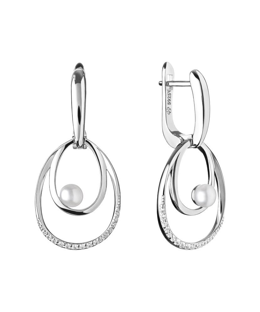 Sidabriniai auskarai Su perlais ir cirkoniais - Auskarai su perlais - Goldinga