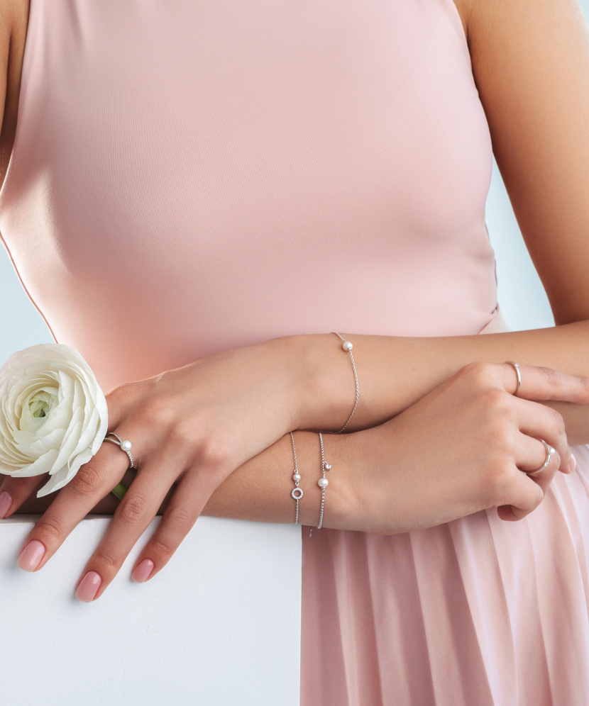 Sidabrinė apyrankė su perlu ir cirkoniu - Perlų apyrankės - Goldinga