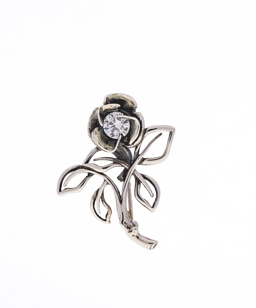 sidabrinė sagė su cirkoniu "Gėlė" - Sagės - Goldinga