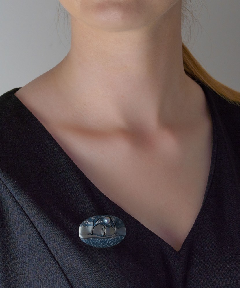 Sidabrinė sagė su perlu - Sagės - Goldinga