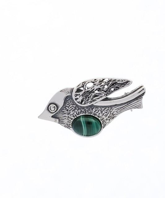 Sidabrinė sagė su malachitu "Paukštis" - Sagės - Goldinga