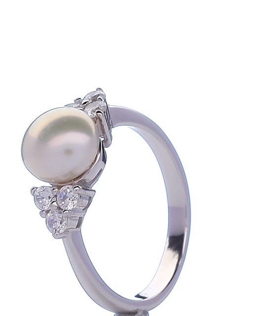 Sidabrinis žiedas su perlu ir cirkoniais - Sidabriniai žiedai - Goldinga