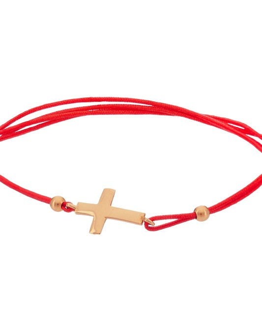 Raudono siūlo apyrankė su auksiniu pakabuku "Kryželis" - Siūlų apyrankės su auksu - Goldinga