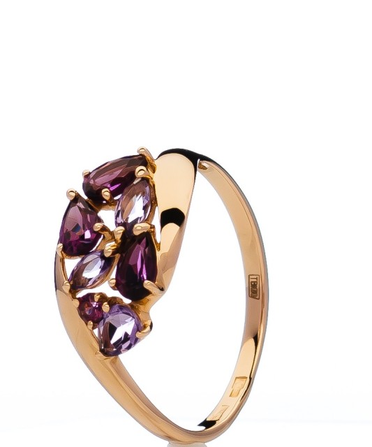 Auksinis žiedas su ametistais ir rodolitais - Auksiniai žiedai - Goldinga