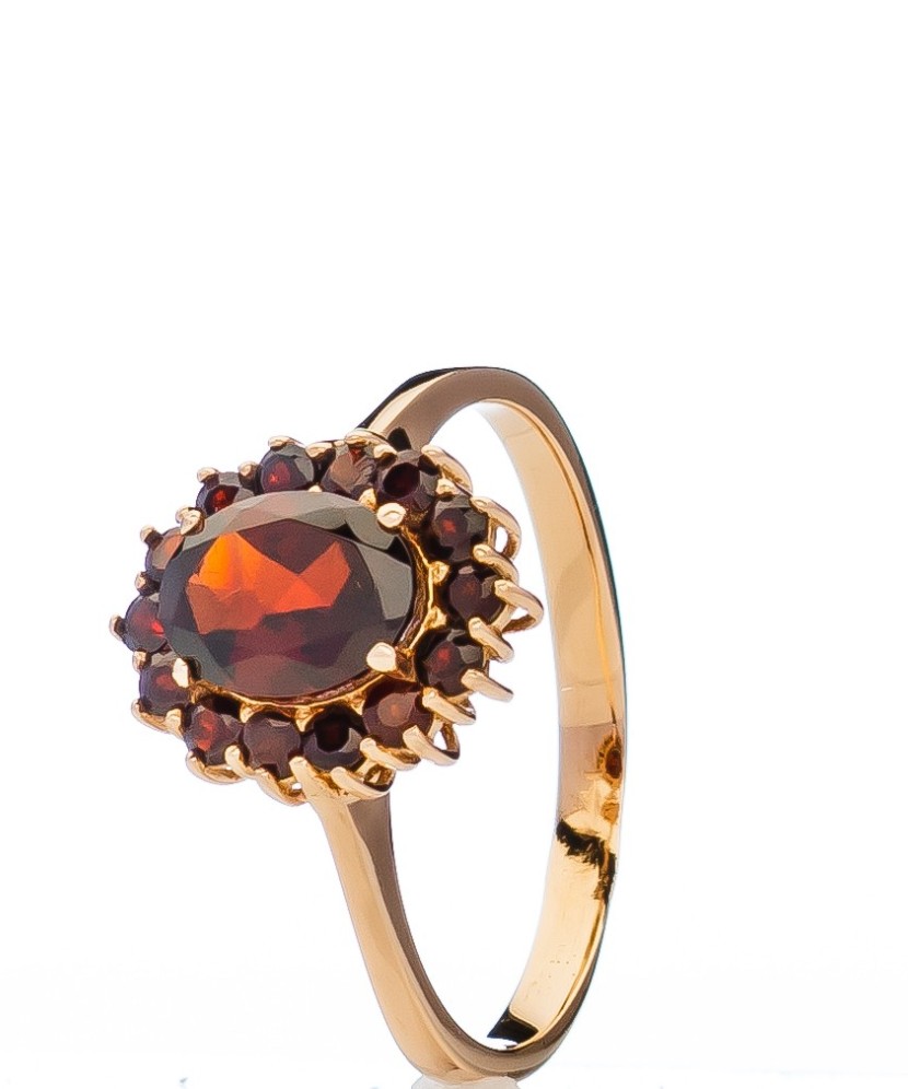 Auksinis žiedas su granatu ir cirkoniais - Auksiniai žiedai - Goldinga