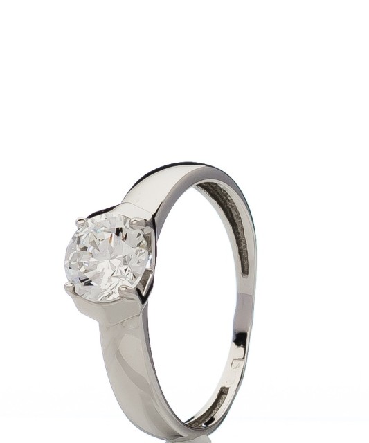 Balto aukso žiedas su kristalu - Auksiniai žiedai - Goldinga