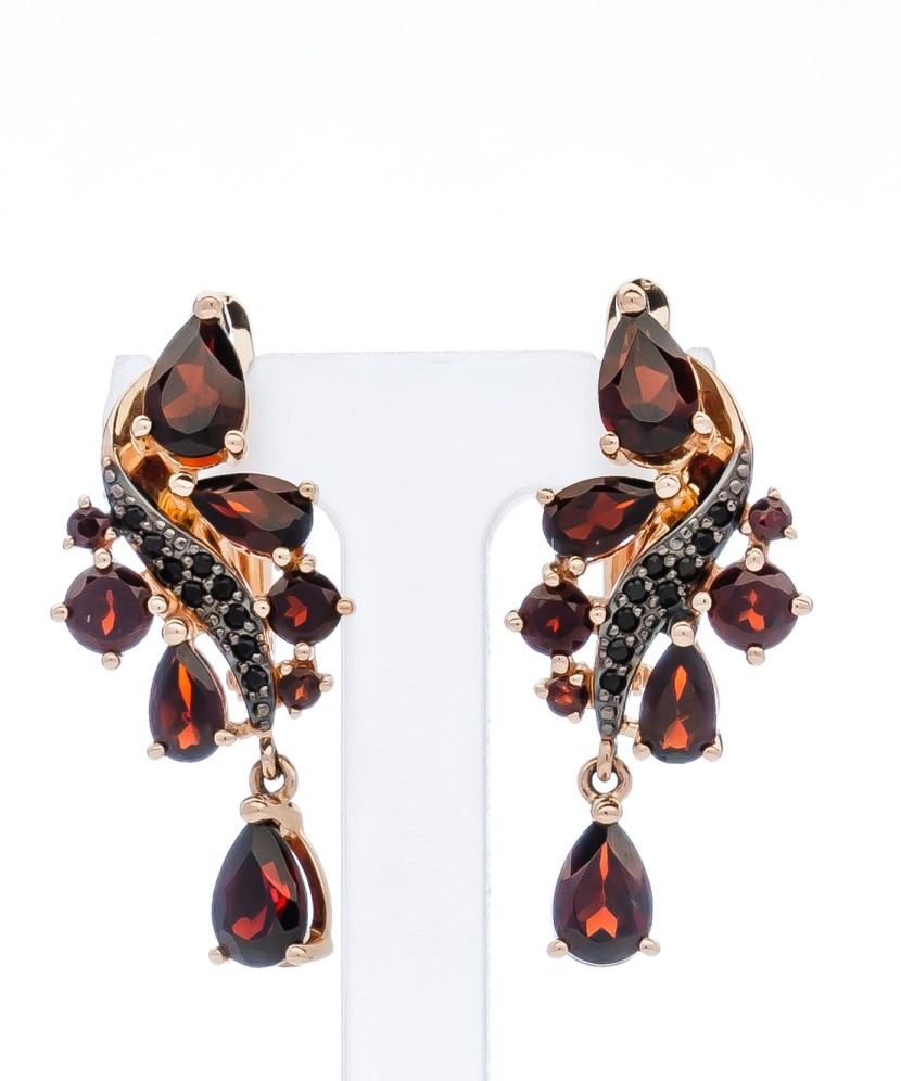 Auksiniai auskarai su granatais ir cirkoniais - Auksiniai auskarai - Goldinga