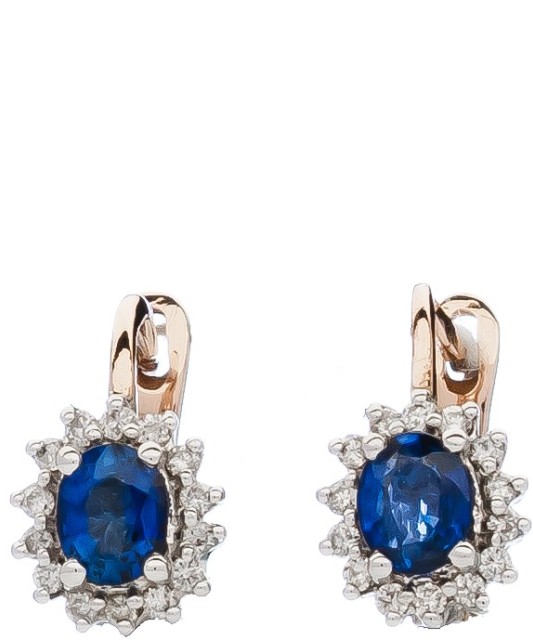 Auksiniai auskarai su safyrais ir briliantais - Auksiniai auskarai - Goldinga