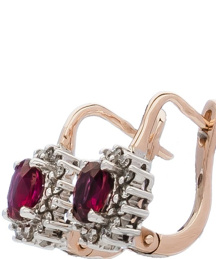 Auksiniai auskarai su rubinu ir briliantais - Auksiniai auskarai - Goldinga