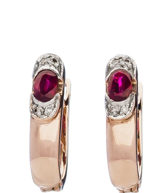 Auksiniai auskarai su rubinu ir briliantais - Auksiniai auskarai - Goldinga