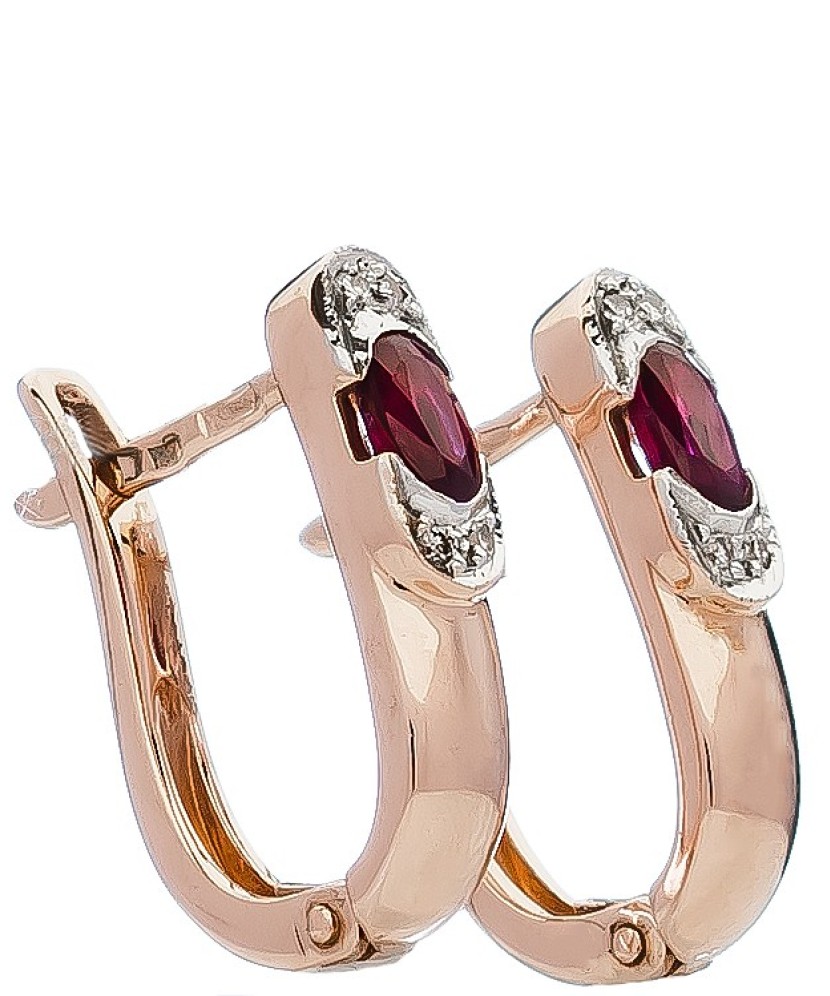 Auksiniai auskarai su rubinu ir briliantais - Auksiniai auskarai - Goldinga