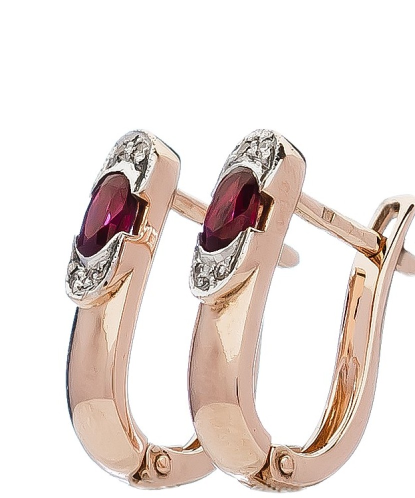 Auksiniai auskarai su rubinu ir briliantais - Auksiniai auskarai - Goldinga