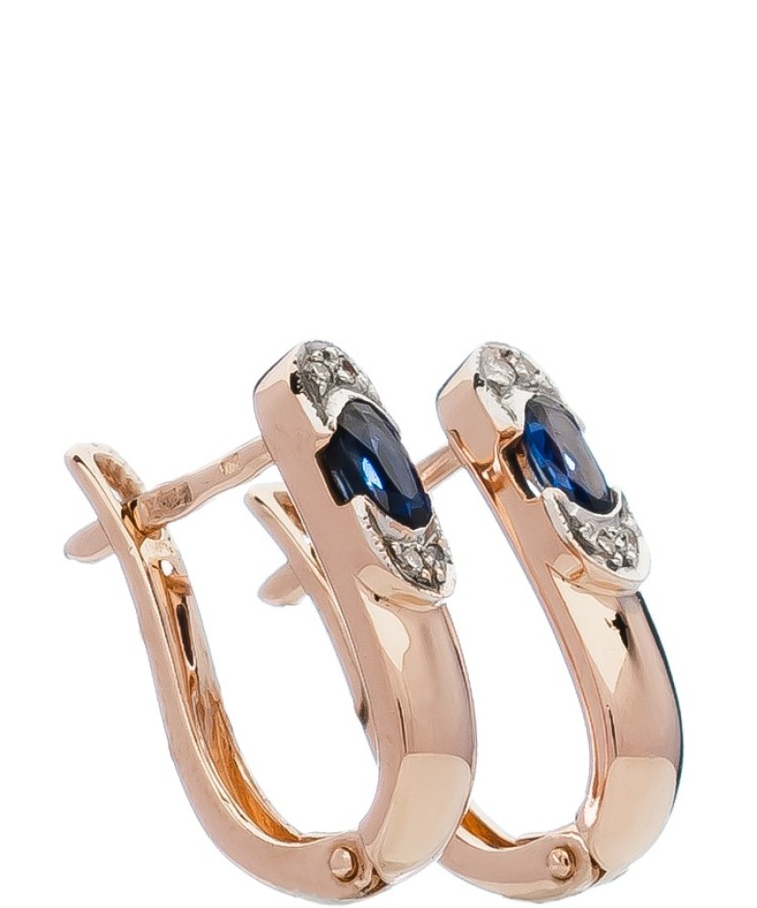 Auksiniai auskarai su safyru ir briliantais - Auksiniai Auskarai su brangakmeniais - Goldinga