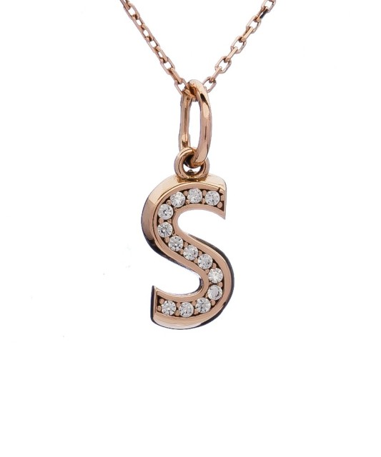 Auksinis pakabukas su cirkoniais raidė S - Auksiniai pakabukai - Goldinga