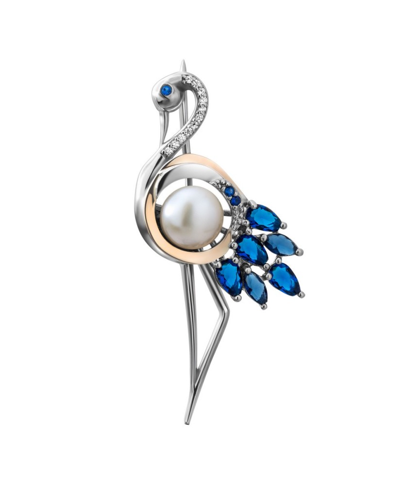 Sidabrinė sagė dengta auksu su perlu ir cirkoniais ir alpanitais - Sagės - Goldinga