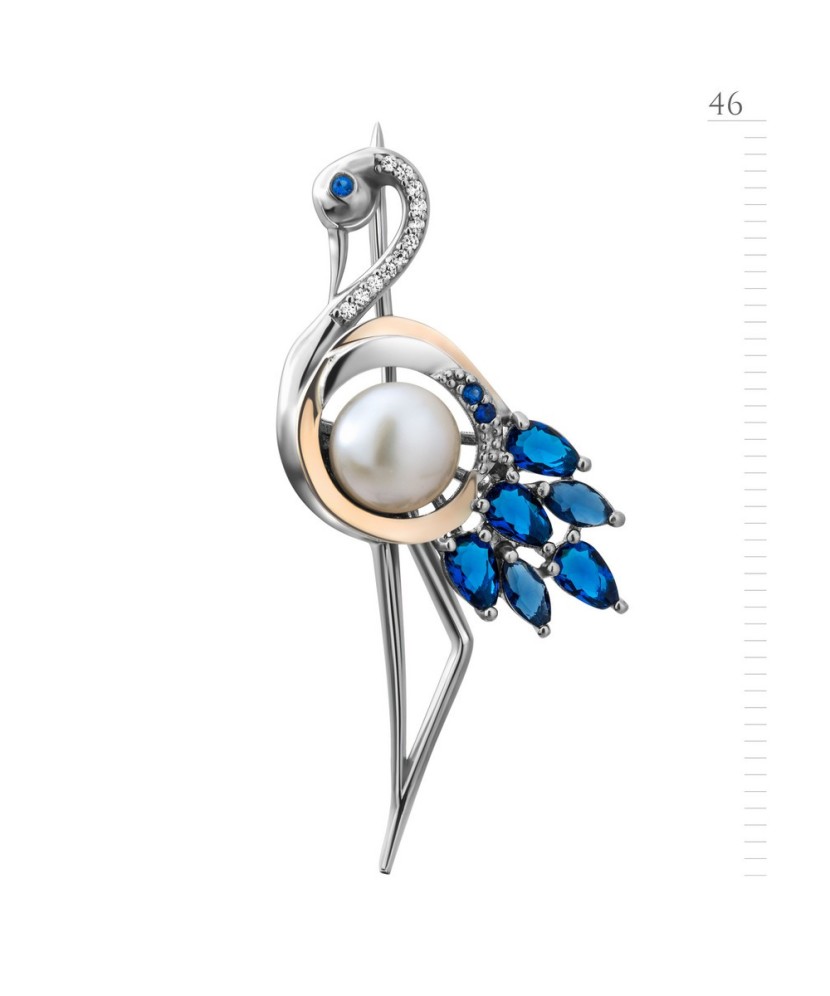 Sidabrinė sagė dengta auksu su perlu ir cirkoniais ir alpanitais - Sagės - Goldinga