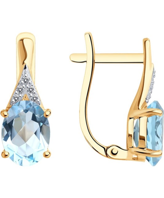 Auksiniai auskarai su deimantais ir topazais - Auksiniai Auskarai su brangakmeniais - Goldinga