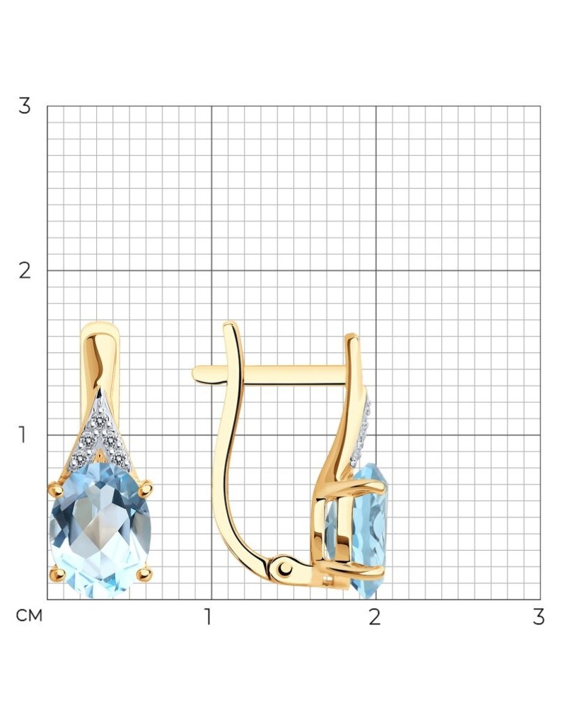 Auksiniai auskarai su deimantais ir topazais - Auksiniai Auskarai su brangakmeniais - Goldinga