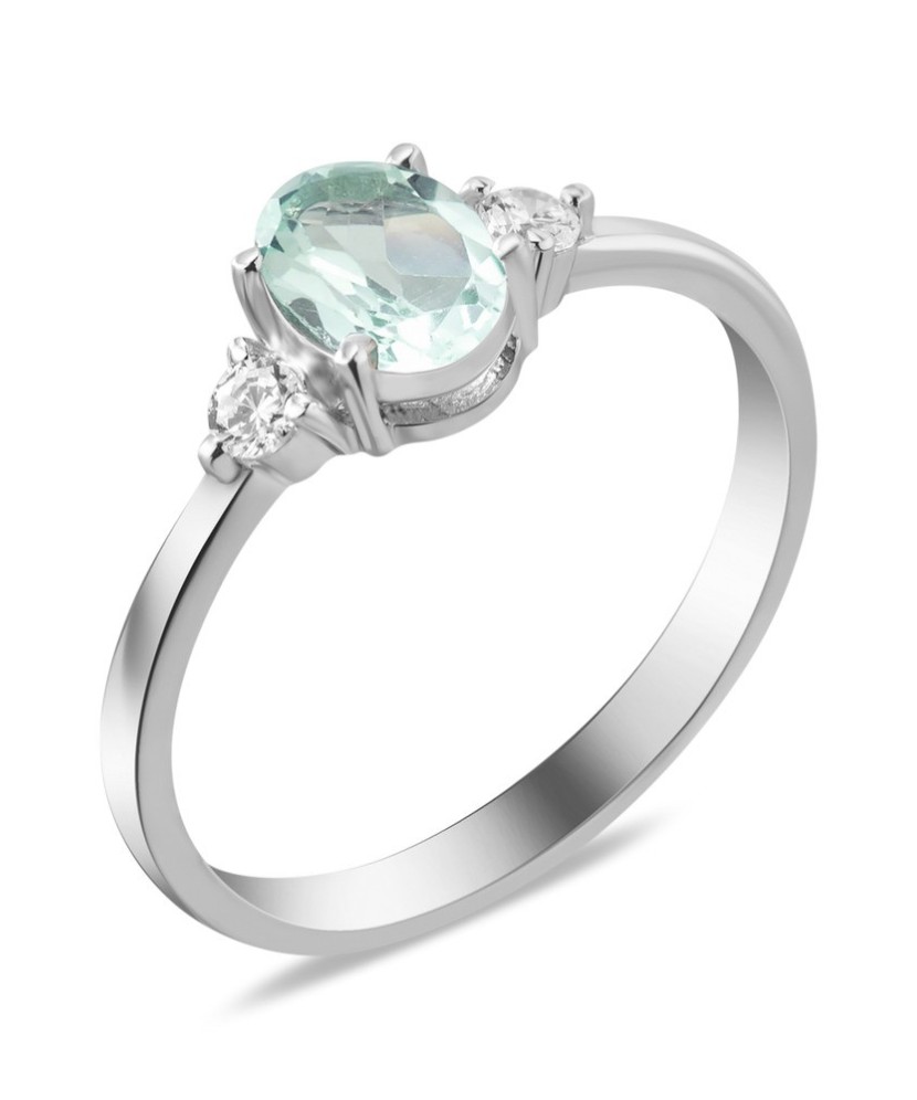 Sidabrinis žiedas su žaliuoju kvarcu ir cirkoniais - Sidabriniai žiedai - Goldinga