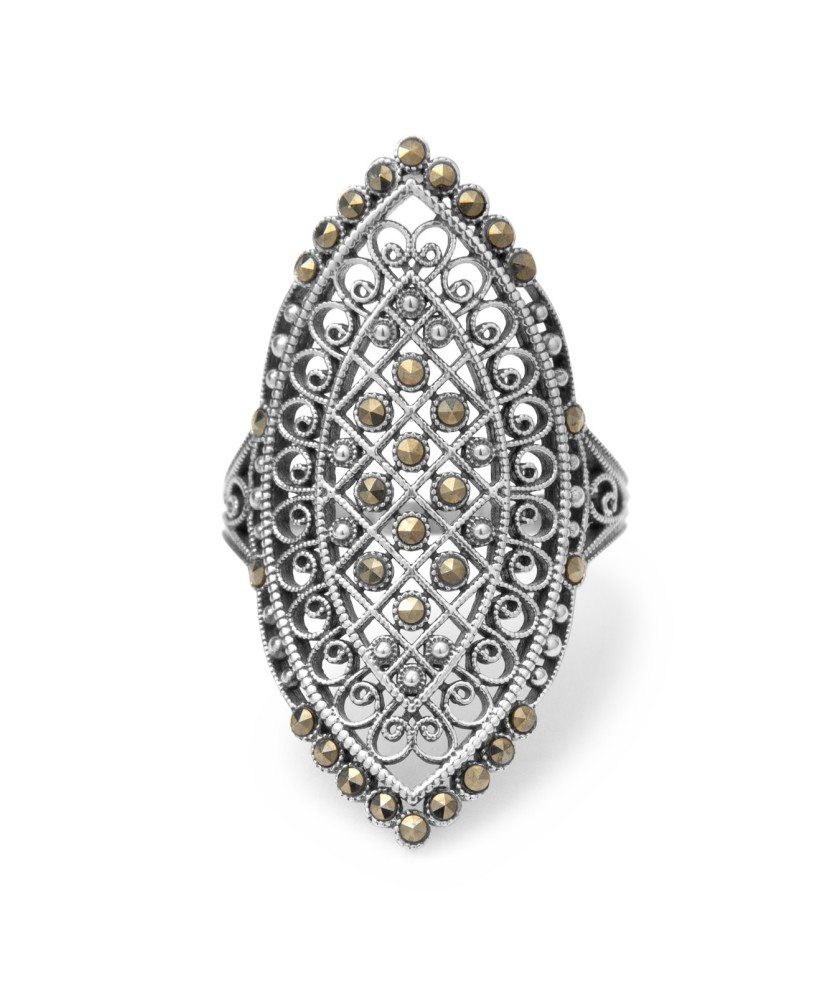 Sidabrinis žiedas su markazitais - Sidabriniai žiedai - Goldinga