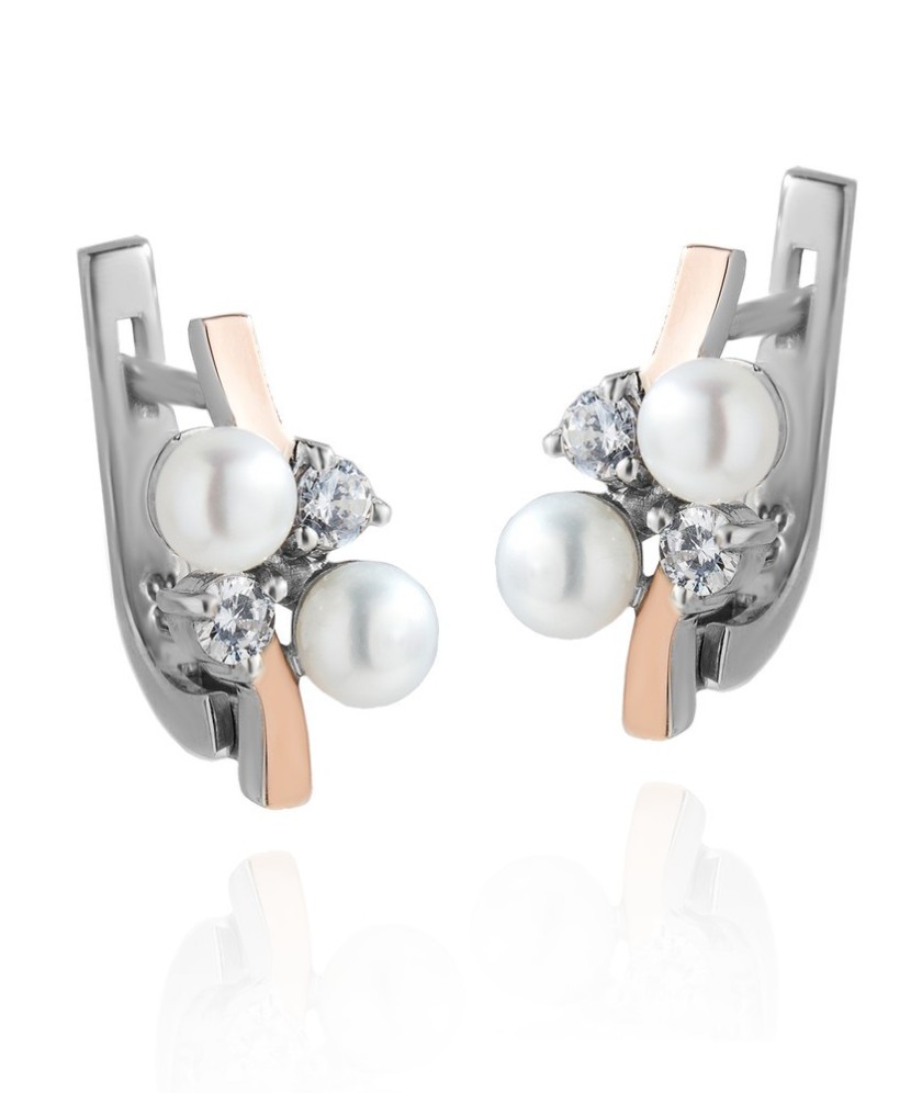 Sidabriniai auskarai su perlu dengti auksu - Sidabriniai auskarai - Goldinga