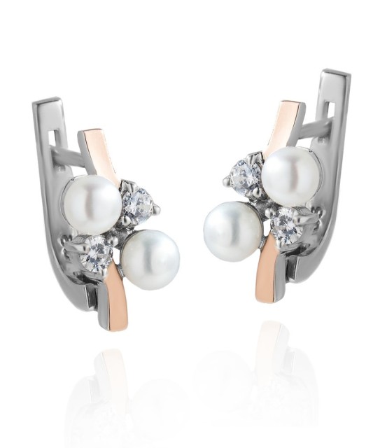 Sidabriniai auskarai su perlu dengti auksu - Sidabriniai auskarai - Goldinga