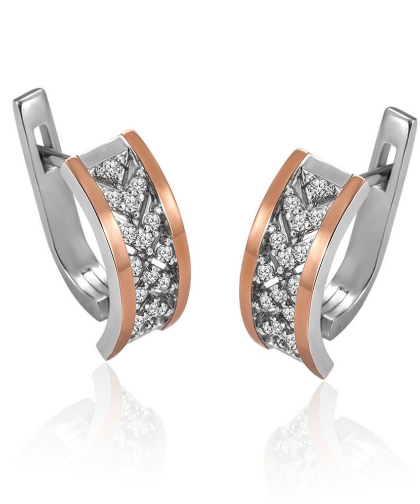 Sidabriniai auskarai su cirkoniais dengti auksu - Sidabriniai auskarai - Goldinga