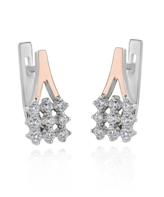 Sidabriniai auskarai su cirkoniais dengti auksu - Sidabriniai auskarai - Goldinga