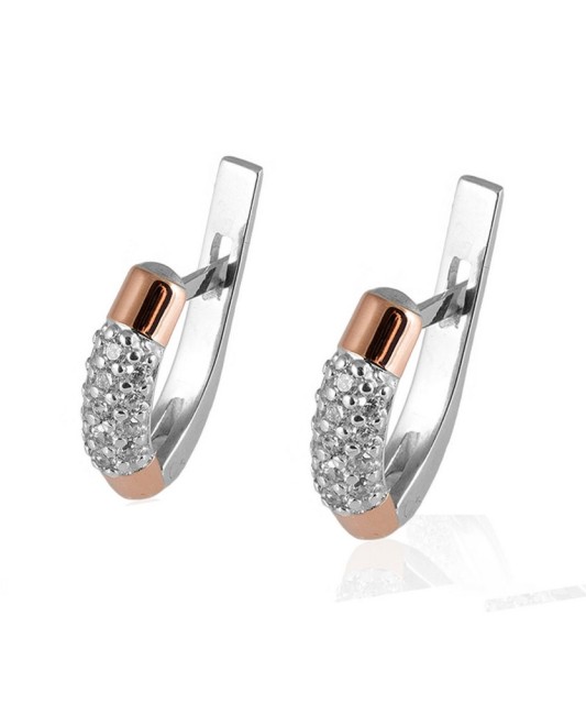 Sidabriniai auskarai su cirkoniais dengti auksu - Sidabriniai auskarai - Goldinga