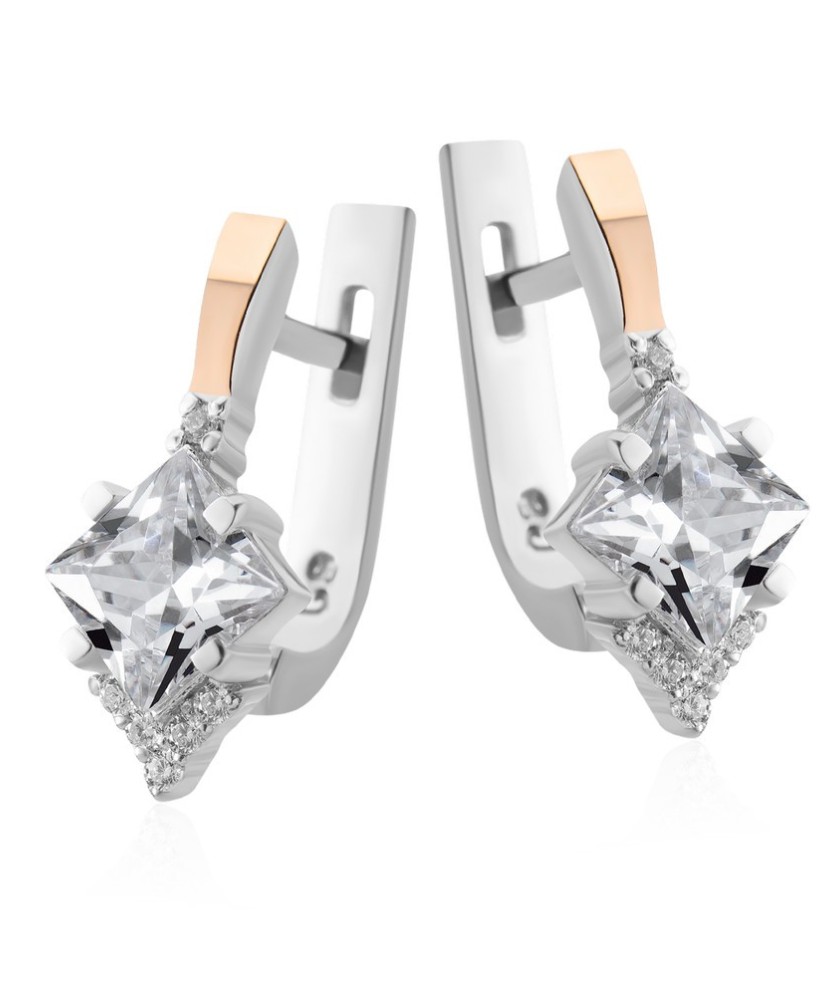 Sidabriniai auskarai su cirkoniais dengti auksu - Sidabriniai auskarai - Goldinga