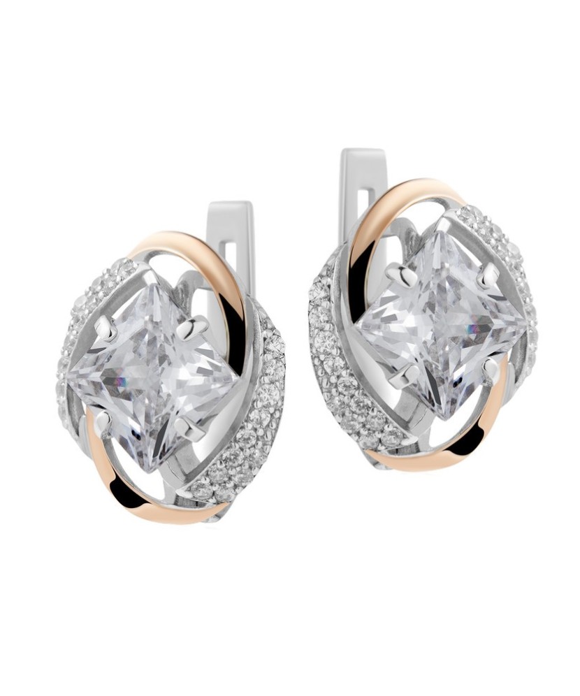 Sidabriniai auskarai su cirkoniais dengti auksu - Sidabriniai auskarai - Goldinga