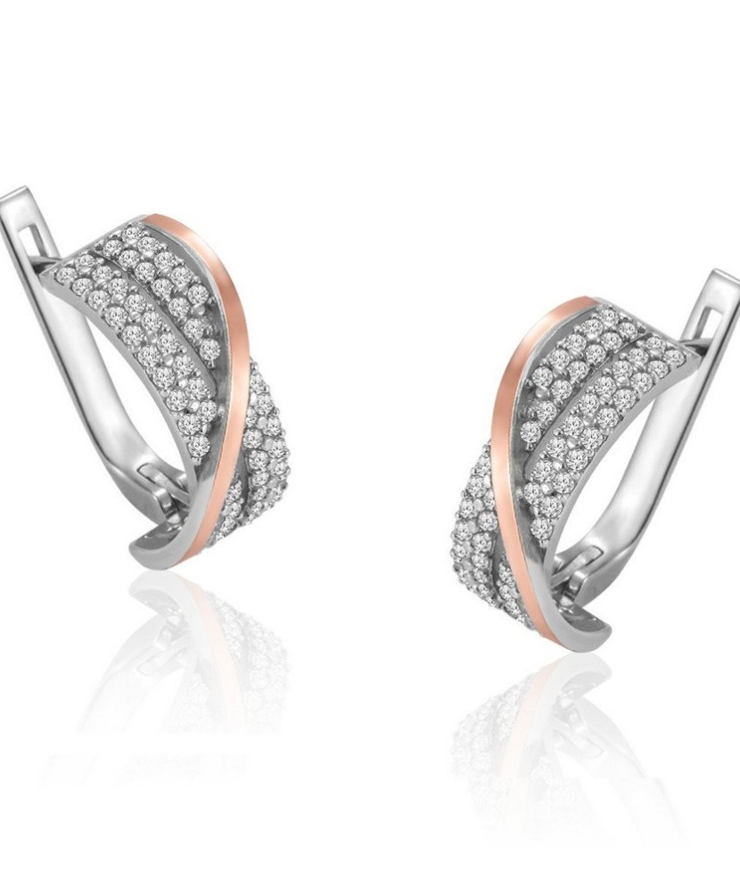 Sidabriniai auskarai su cirkoniais dengti auksu - Sidabriniai auskarai - Goldinga