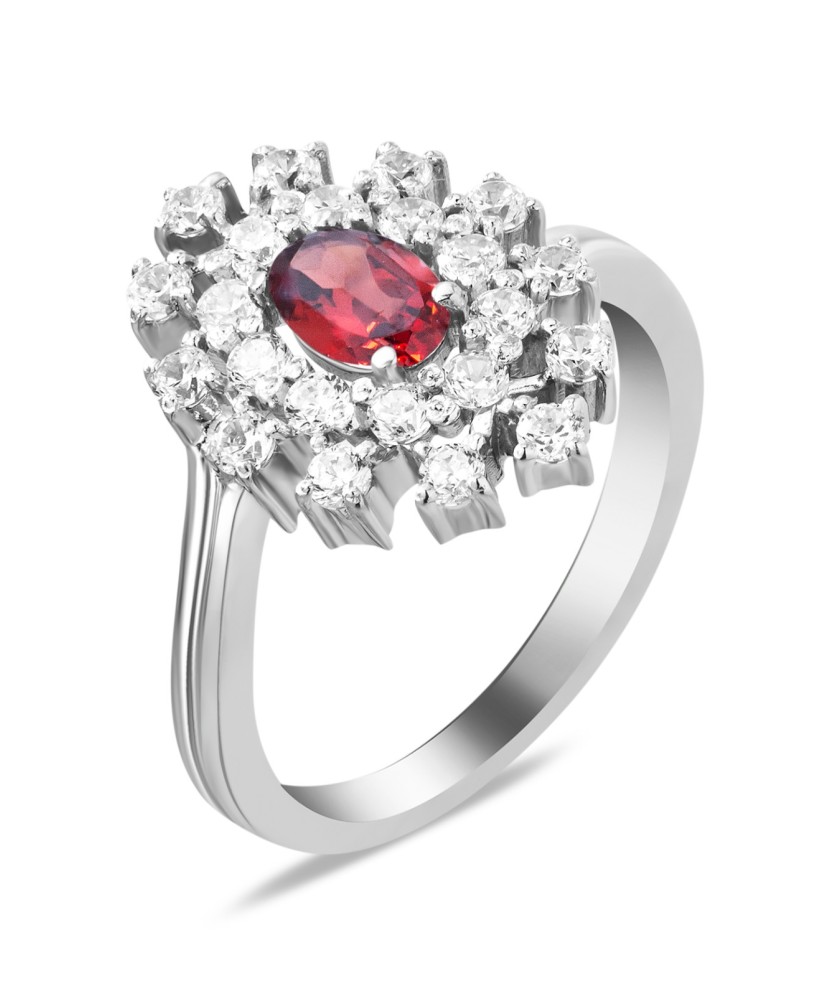 Sidabrinis žiedas su granatu ir cirkoniais - Sidabriniai žiedai - Goldinga