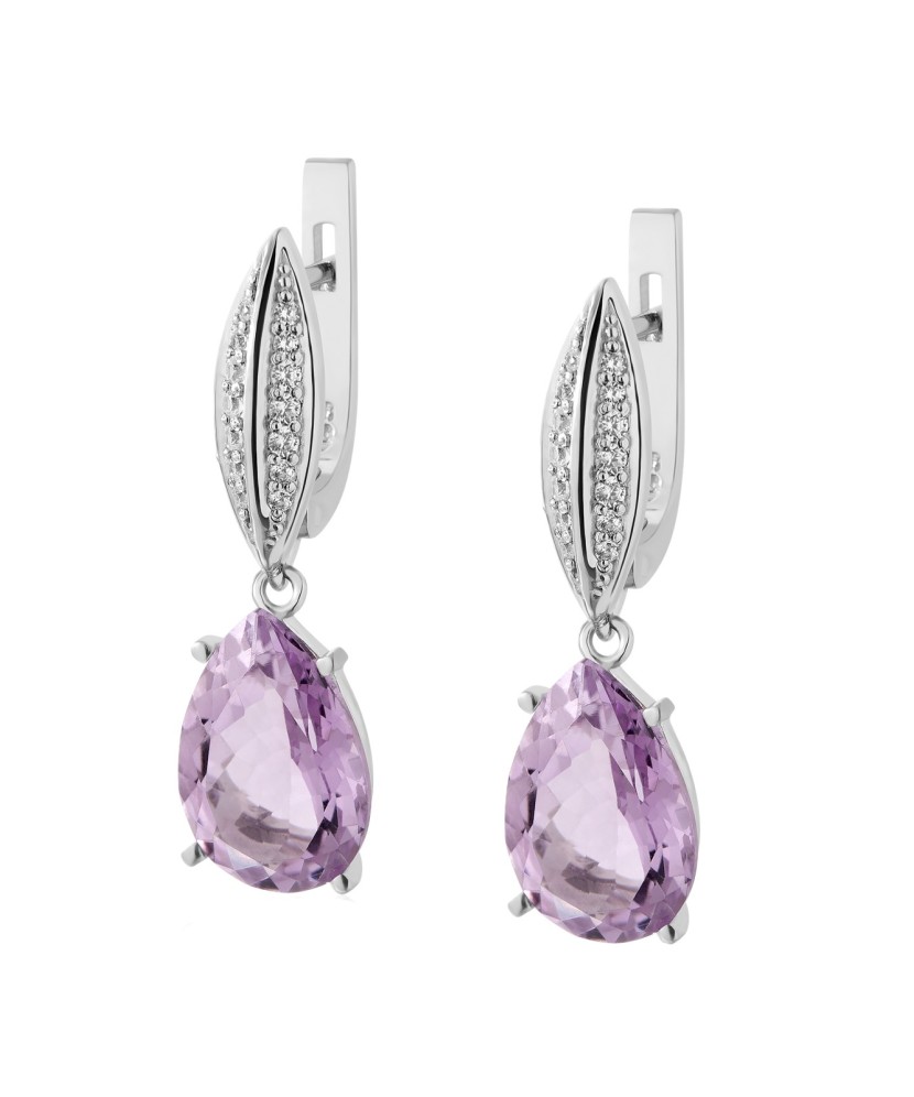 Sidabriniai auskarai su ametistu ir cirkoniais - Sidabriniai auskarai - Goldinga
