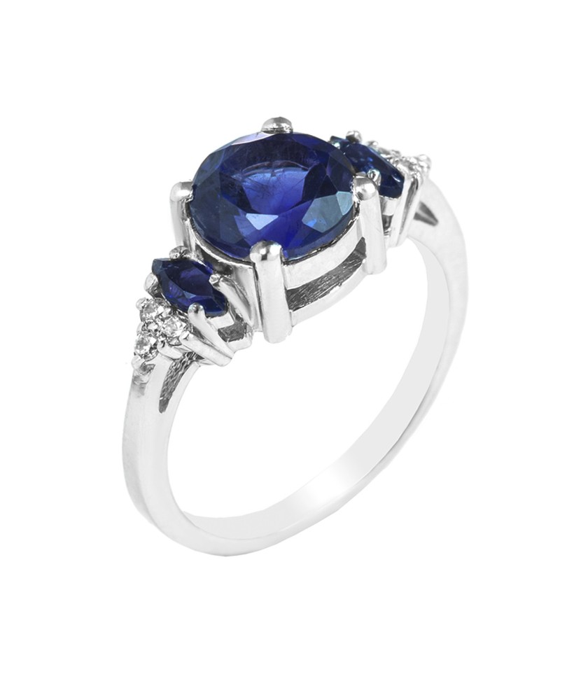 Sidabrinis žiedas su safyrais ir cirkoniais - Auksiniai Žiedai su brangakmeniais - Goldinga