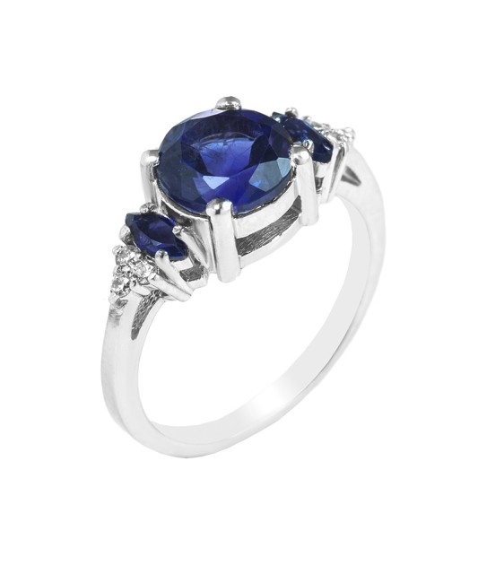 Sidabrinis žiedas su safyrais ir cirkoniais - Auksiniai Žiedai su brangakmeniais - Goldinga
