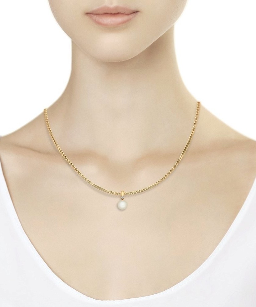 Auksinis pakabukas su perlu ir cirkoniu - Auksiniai pakabukai - Goldinga