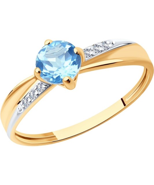 Auksinis žiedas su topazu ir cirkoniais - Auksiniai žiedai - Goldinga