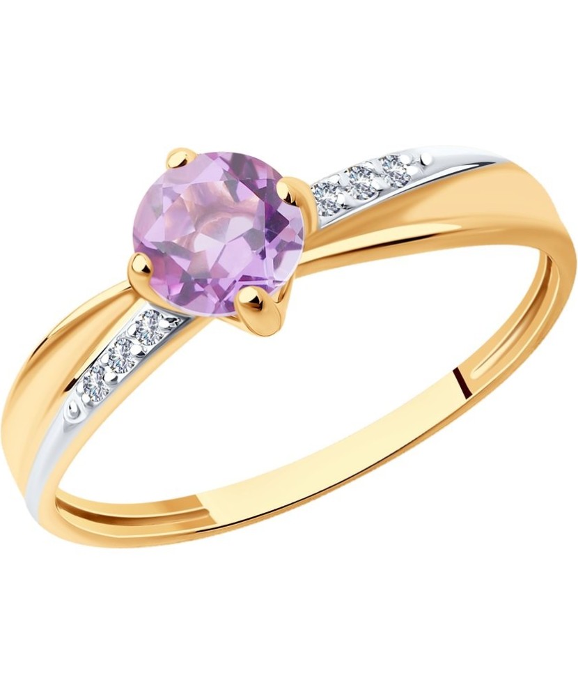 Auksinis žiedas su ametistu ir cirkoniais - Auksiniai žiedai - Goldinga