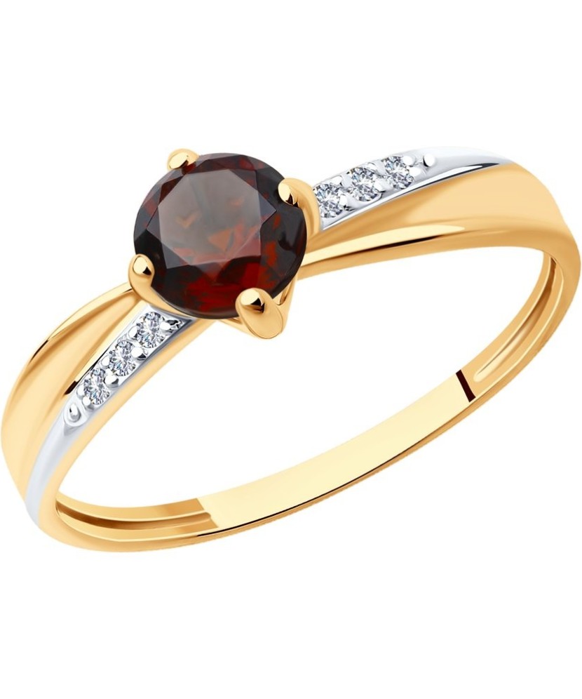 Auksinis žiedas su granatu ir cirkoniais - Auksiniai žiedai - Goldinga
