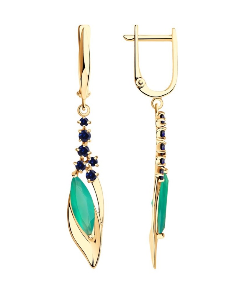 Auksiniai auskarai su korundais ir agatu - Auksiniai auskarai - Goldinga