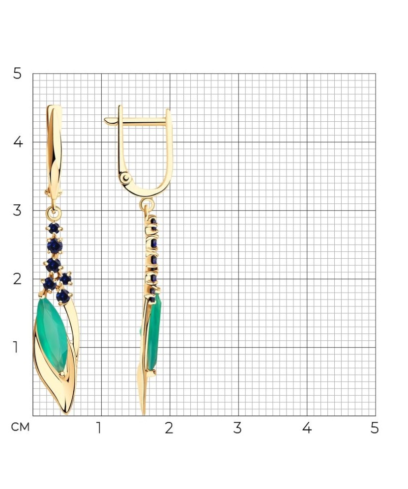 Auksiniai auskarai su korundais ir agatu - Auksiniai auskarai - Goldinga
