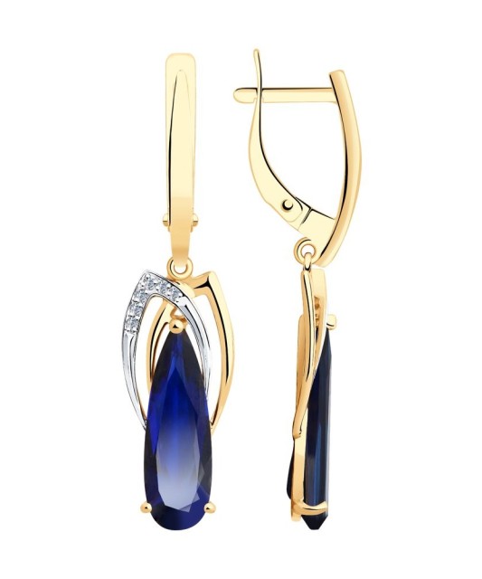 Auksiniai auskarai su korundu ir cirkoniais - Auksiniai auskarai - Goldinga