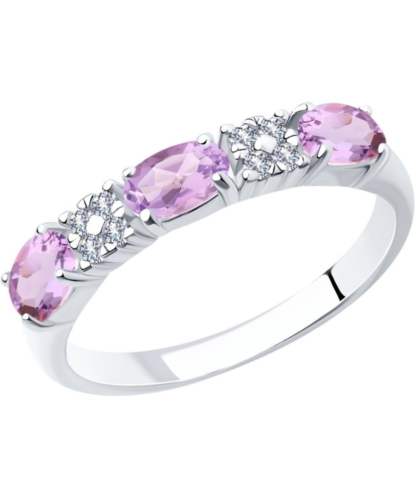 Sidabrinis žiedas su ametistais ir cirkoniais - Sidabriniai žiedai - Goldinga