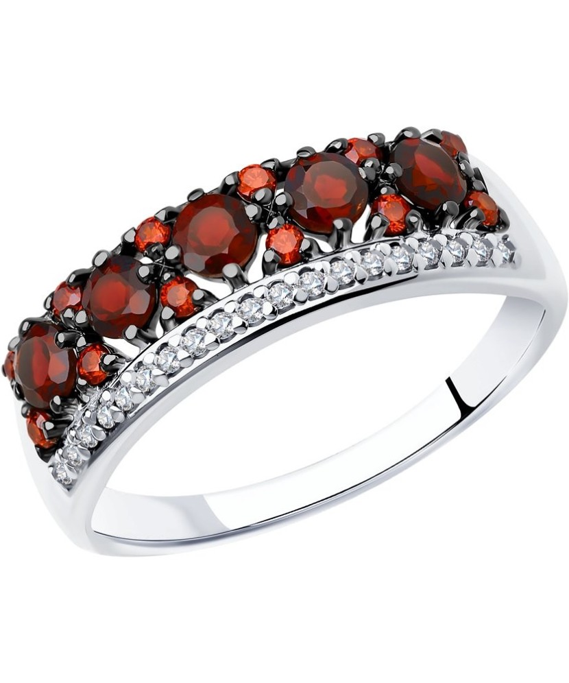 Sidabrinis žiedas su granatais ir cirkoniais - Sidabriniai žiedai - Goldinga