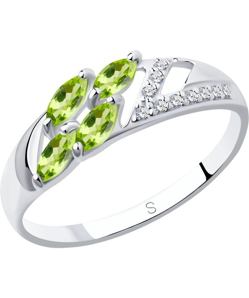 Sidabrinis žiedas su Chrizolitais ir cirkoniais - Sidabriniai žiedai - Goldinga