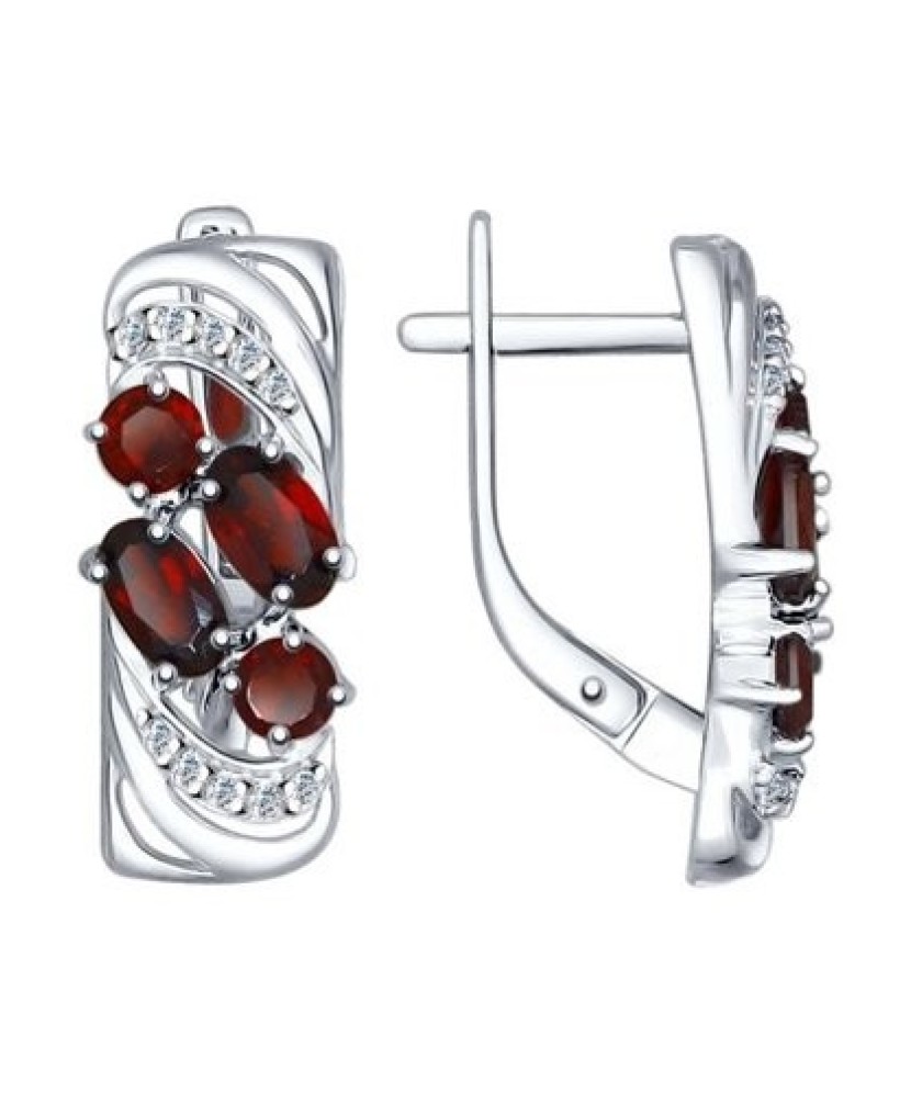 Sidabriniai auskarai su granatais ir cirkoniais - Sidabriniai auskarai - Goldinga