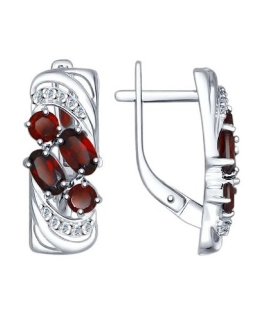 Sidabriniai auskarai su granatais ir cirkoniais - Sidabriniai auskarai - Goldinga