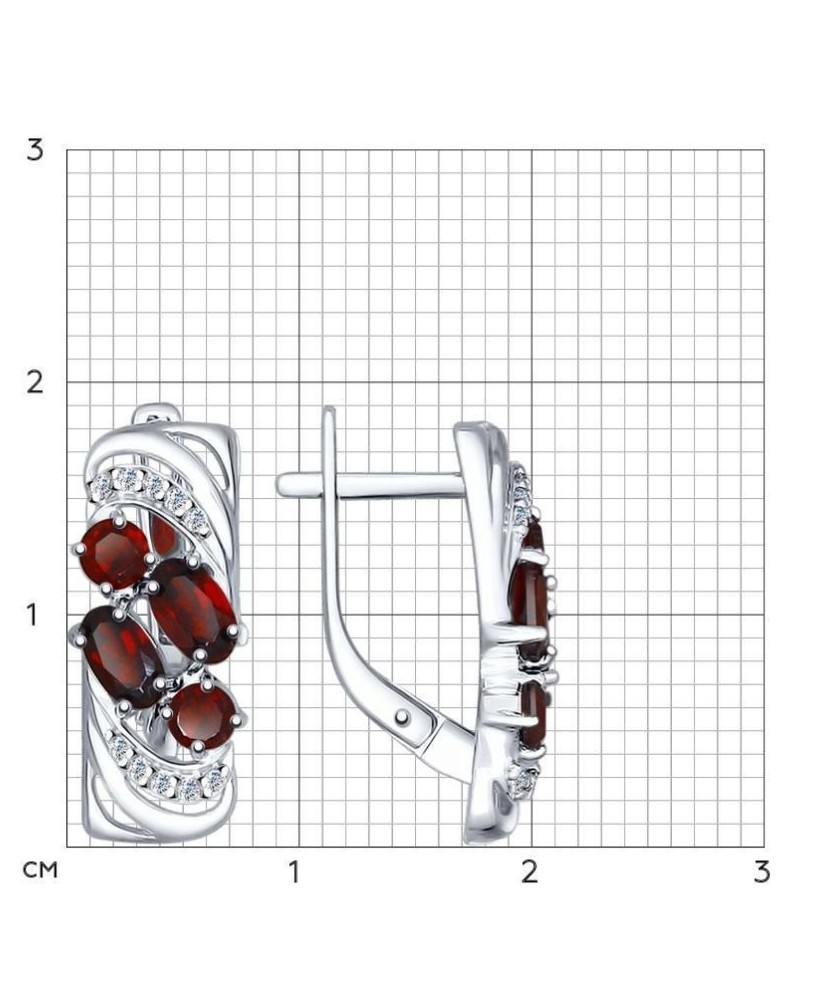 Sidabriniai auskarai su granatais ir cirkoniais - Sidabriniai auskarai - Goldinga