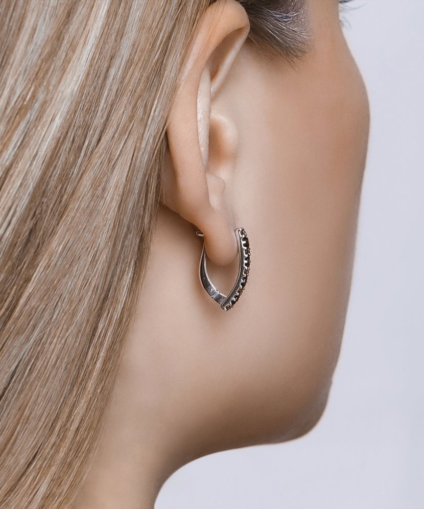 Sidabriniai auskarai su granatais ir cirkoniais - Sidabriniai auskarai - Goldinga